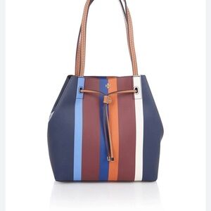Tory Burch Kerrington Milano stripped leather bucket Tote Purse